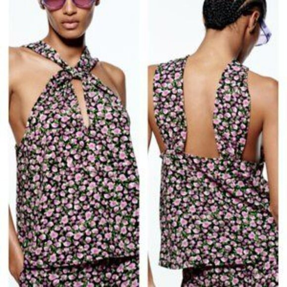 Zara Floral Keyhole Tank Blouse - Picture 1 of 12